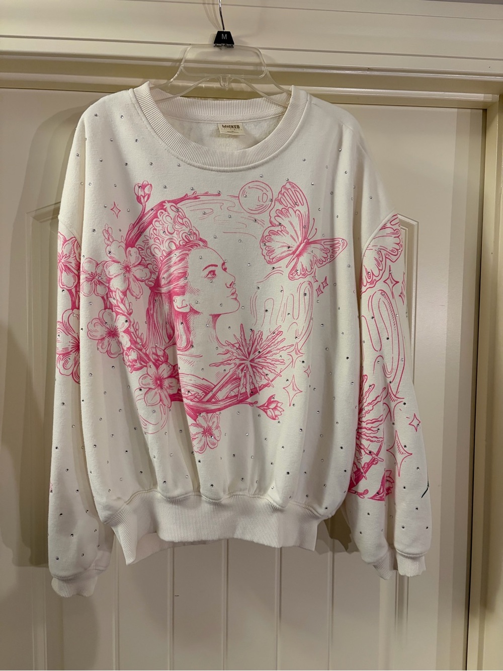 Women’s White Crewneck Sweatshirt with Pink Floral Graphic
